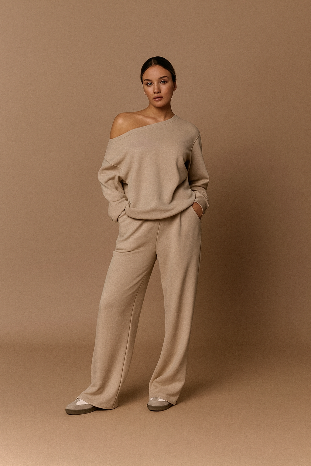 2-Piece Set Long Sleeve Top & Wide Leg Trouser