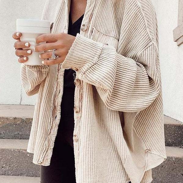 WAFFLE KNIT BUTTON DOWN