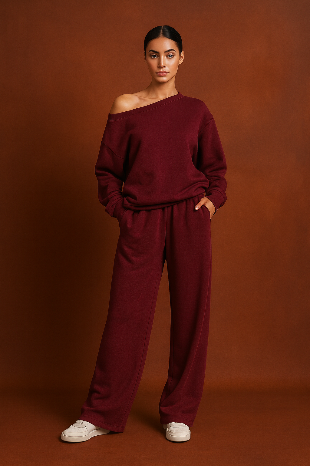 2-Piece Set Long Sleeve Top & Wide Leg Trouser