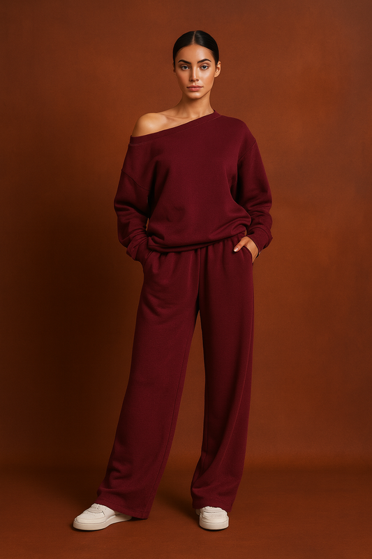 2-Piece Set Long Sleeve Top & Wide Leg Trouser