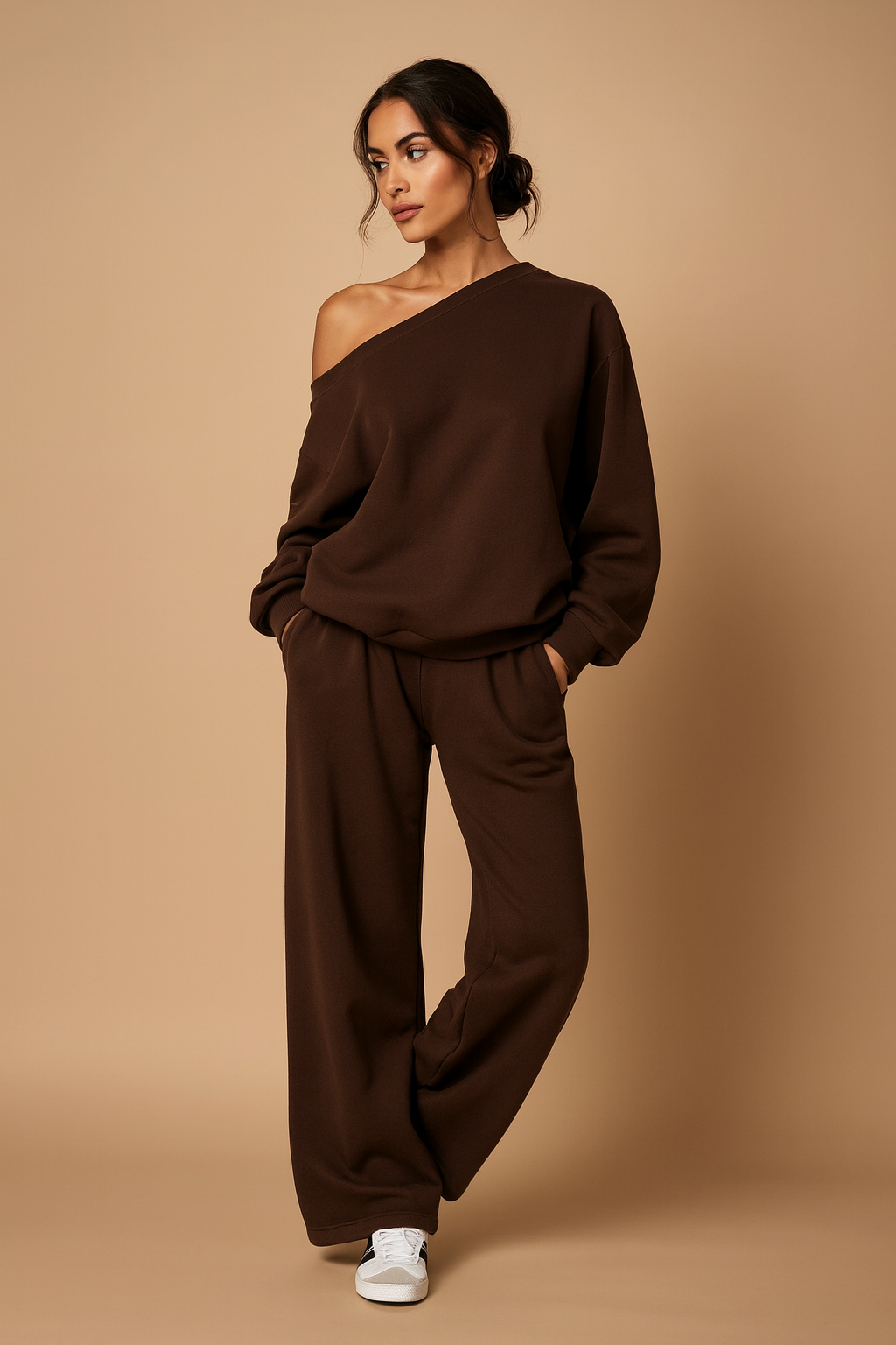 2-Piece Set Long Sleeve Top & Wide Leg Trouser