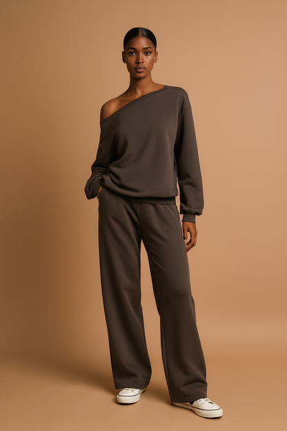 2-Piece Set Long Sleeve Top & Wide Leg Trouser